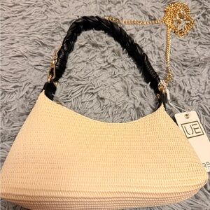 Urban Expressions Straw Mini Shoulder Bag with Braided Handle & Gold Chain